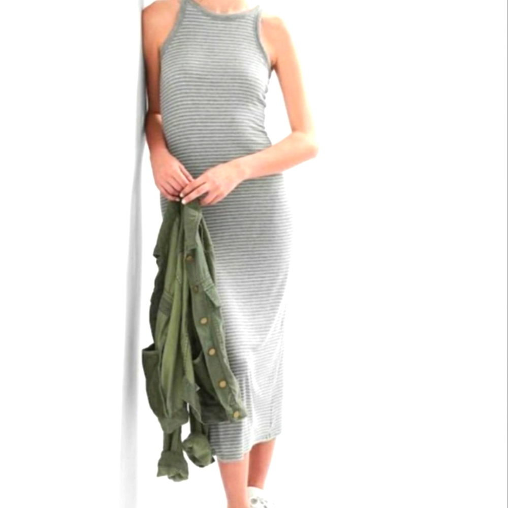 GAP gray stripe cozy racerback maxi dress S